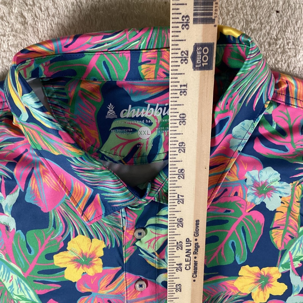 Chubbies Mens XXL Tropical Floral Palm Leaf Performance Polo Shirt Blue Pink - Picture 7 of 7